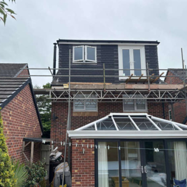 Rear Dorma Building With Scaffolding in Stone Staffordshire